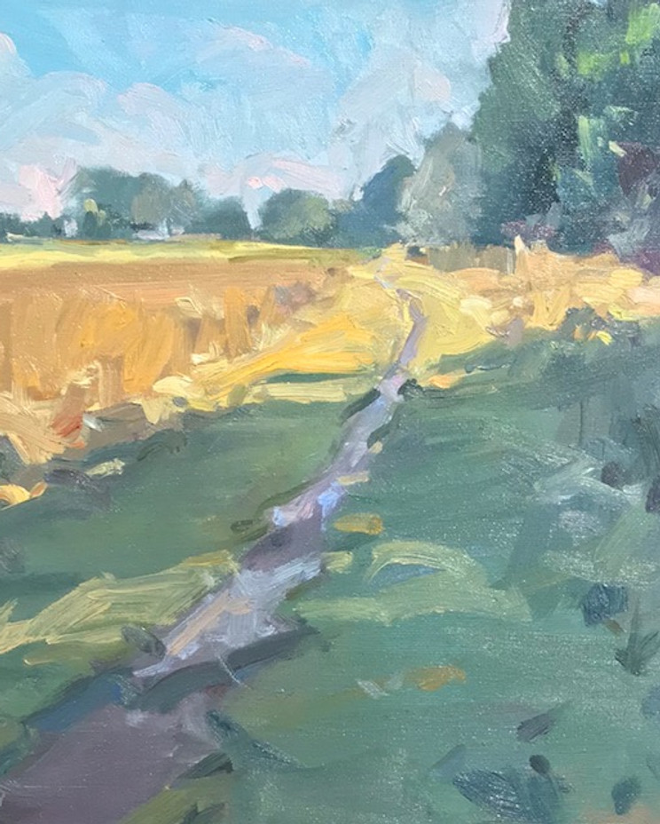 A plein-air landscape in oil by Kim Morin Weineck, who leads the painting workshop